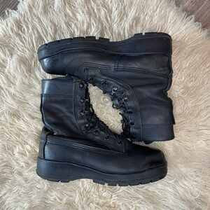Black Leather Lace-Up Combat Boots W 8.5